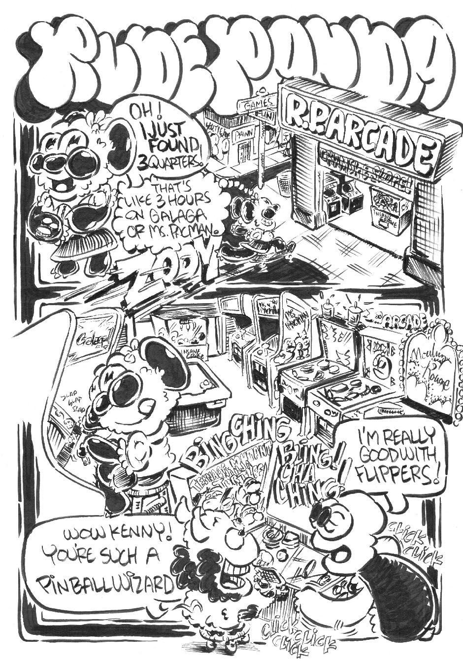 RUDE PANDA comic. Rude Panda and Kenny the Turtle are out late night on a painting mission when they spy Buffy the Graffiti slayer putting in work. Shes busy painting over some graffiti while Kenny and Panda hide in the alleyway and watch. When Buffy is done with her task and the wall is nice and freshly painted white, Kenny and Panda celebrate and procede to paint something new on the blank canvas of a wall.